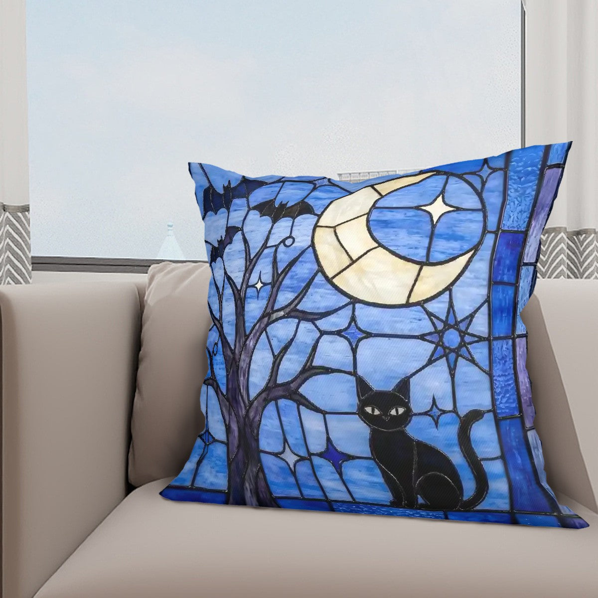 Halloween Stained Glass Style Throw Pillow Covers Set of 4 - Covers Only