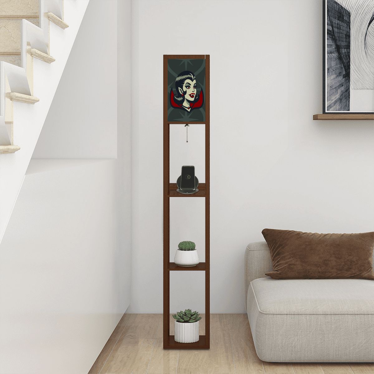 Vampire Dracula Girl Halloween Goth Horror Buff MCM Green Floor Lamp with Shelves - Mid Century Modern Gal