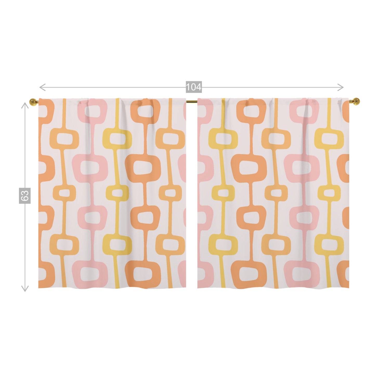 Mid Centuiry Modern Retro Groovy Geometric, Pink, Orange, Yellow MCM Window Curtains (two panels)