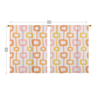 Mid Centuiry Modern Retro Groovy Geometric, Pink, Orange, Yellow MCM Window Curtains (two panels)