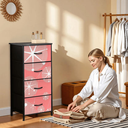Atomic 50s Pink, Starburst Mid Century Modern 4-Drawer Dresser - Mid Century Modern Gal