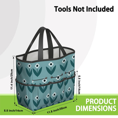 Scandinavian Teal Floral Mid Century Modern Garden Tool Bag - Mid Century Modern Gal