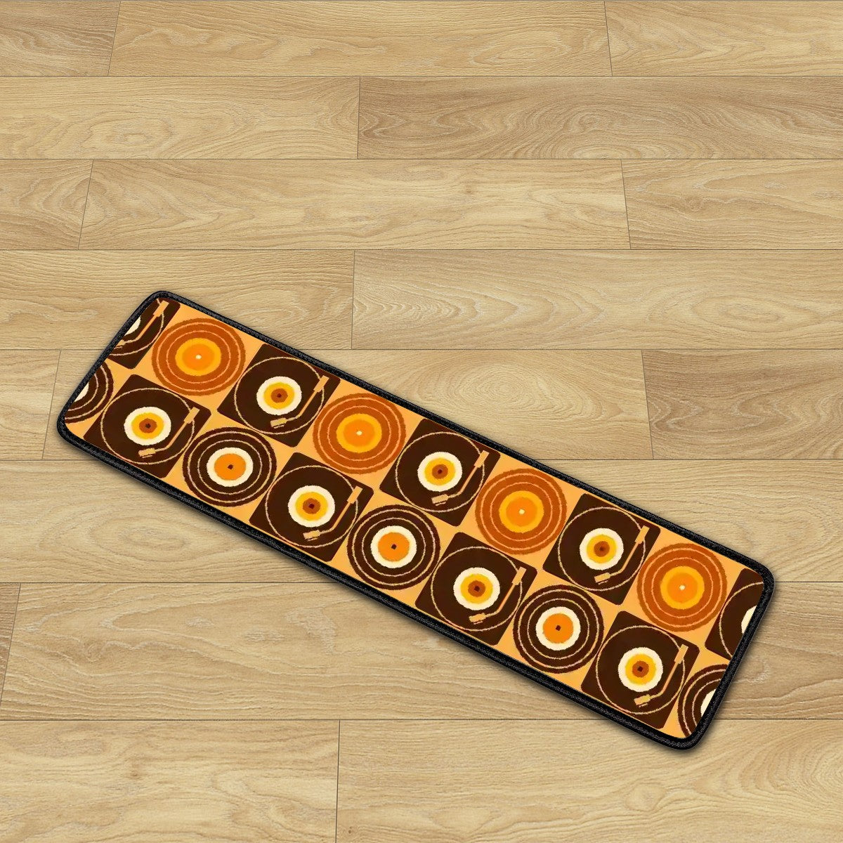 Groovy Retro Record Players, Brown Orange Yellow, Non Slip Carpet for Stairs Treads - Mid Century Modern Gal