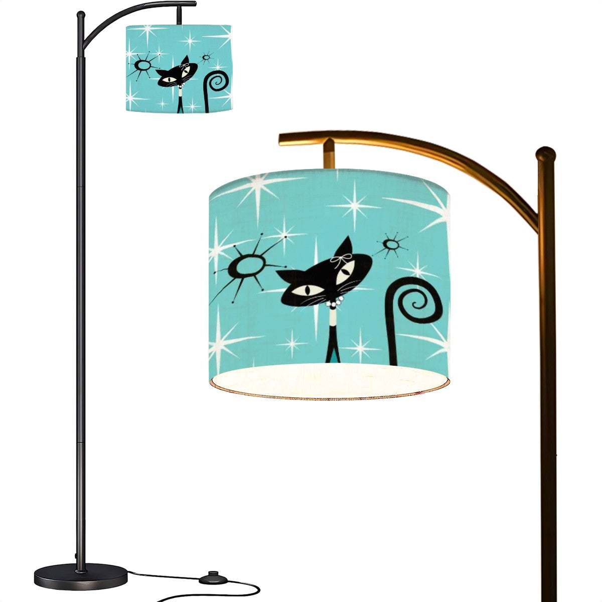 Atomic Cat Mid Century Modern Aqua Blue Starburst Mod Arc Floor Lamp - Mid Century Modern Gal