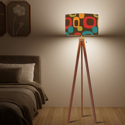 Mid Mod Chocolate Brown, Groovy Geometric Designed, Retro Tripod Floor Lamp - Mid Century Modern Gal