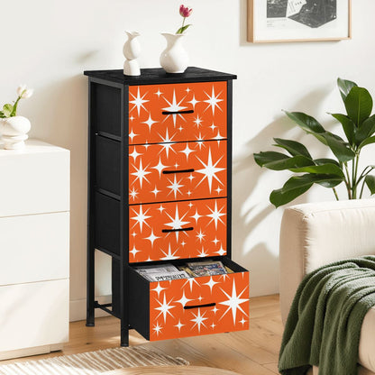 Atomic Starbursts Mid Century Modern Orange Retro 4-Drawer Dresser - Mid Century Modern Gal