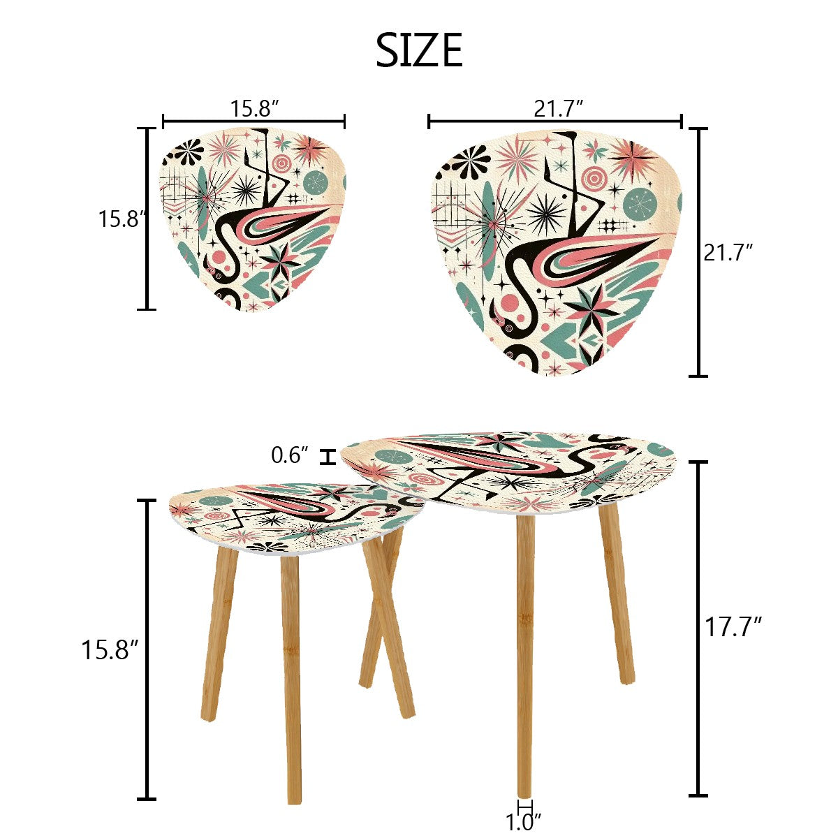 Kitschy 50s Flamingo Mid Century Modern Nesting Tables, Black, Pink, Teal MCM Home Decor - Mid Century Modern Gal