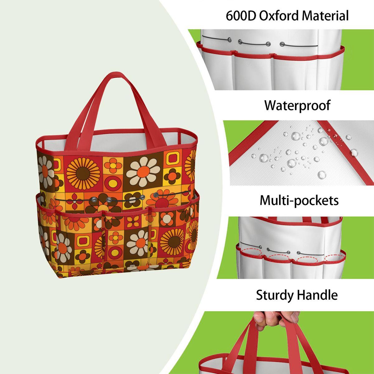 Retro 70s Mod Floral Orange Brown Yellow Mid Mod Hip Garden Tool Bag