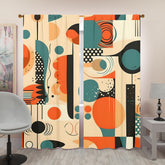 Mid Century Geometric Abstract Orange, Teal, Black Cream Bauhaus Designed Window Curtains (two panels) - Mid Century Modern Gal