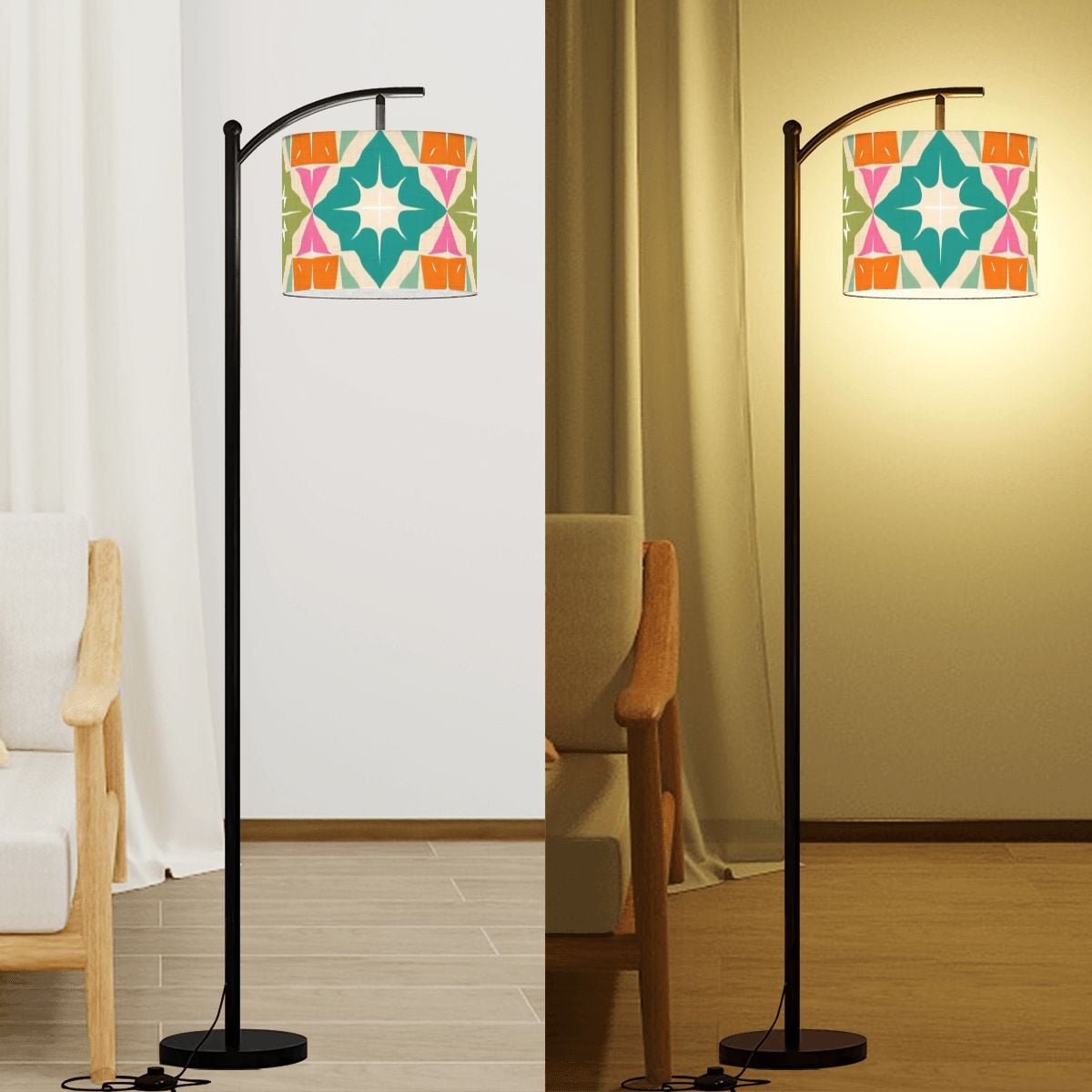 Atomic 50s Starburst Diamond Kitschy Orange, Teal, Green Mid Century Modern Lamp SHADE ONLY - For Arc Floor Lamps Only - Mid Century Modern Gal