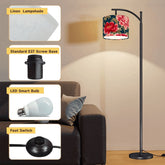 Chinoiserie Royal Blue Pink, Red Roses And Peony Floral Modern Arc Floor Lamp - Mid Century Modern Gal