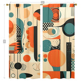 Mid Century Geometric Abstract Orange, Teal, Black Cream Bauhaus Designed Window Curtains (two panels) - Mid Century Modern Gal