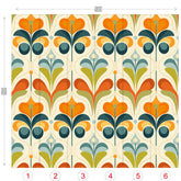 Scandinavian Floral Orange Blue, Green, Mid Mod Peel And Stick Wall Murals - Mid Century Modern Gal