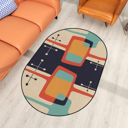 Mid Century Modern Geometric Mod Designed Oval Area Rug - Mid Century Modern Gal