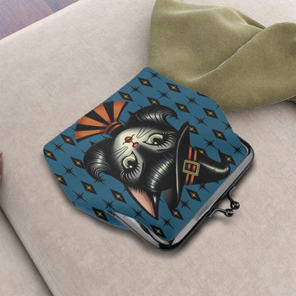 Vintage Halloween Black Cat Sexy Sexton Mid Century Modern Blue Coin Purse - Mid Century Modern Gal