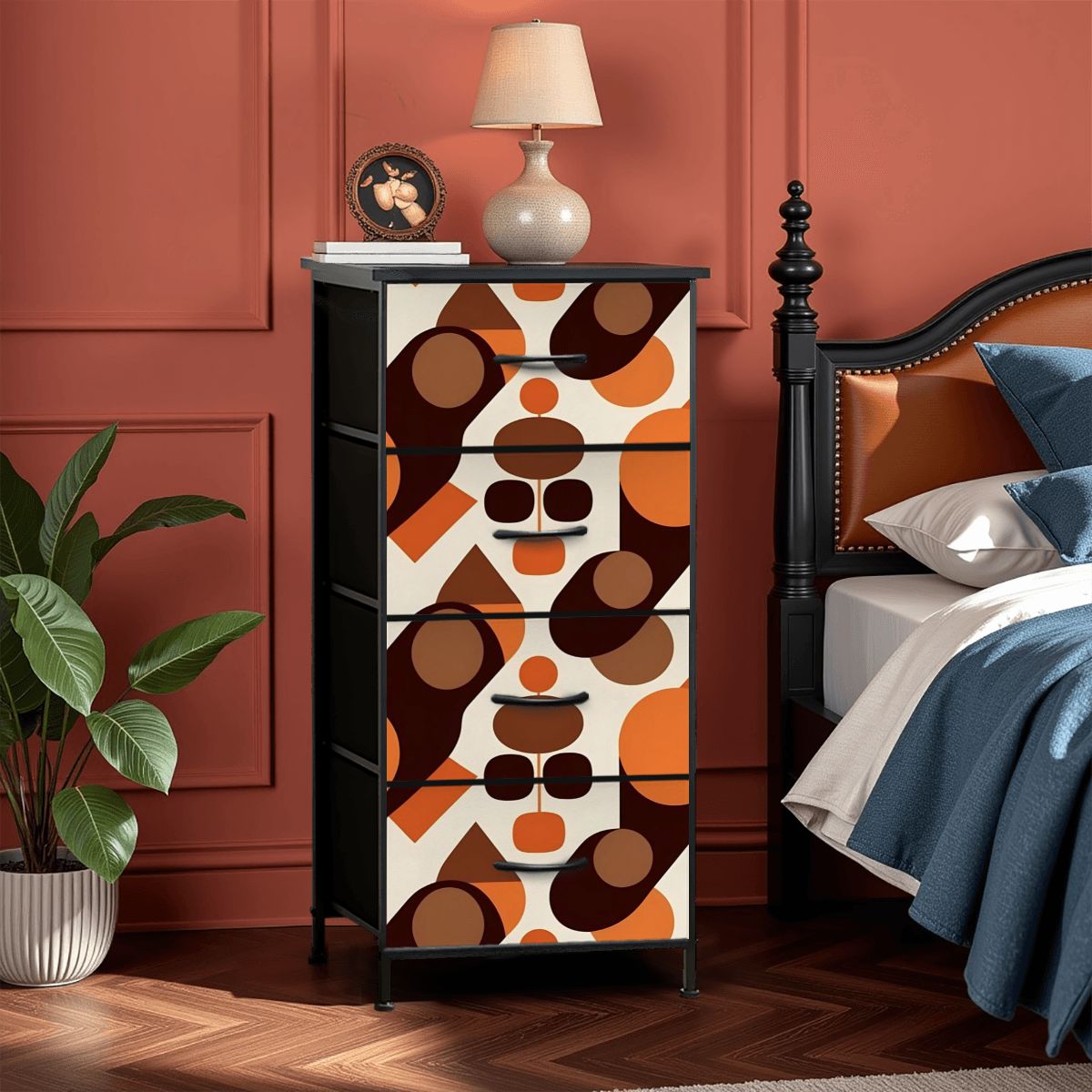 60s Mod Brown Orange Retro Mid Century Modern 4-Drawer Dresser - Mid Century Modern Gal