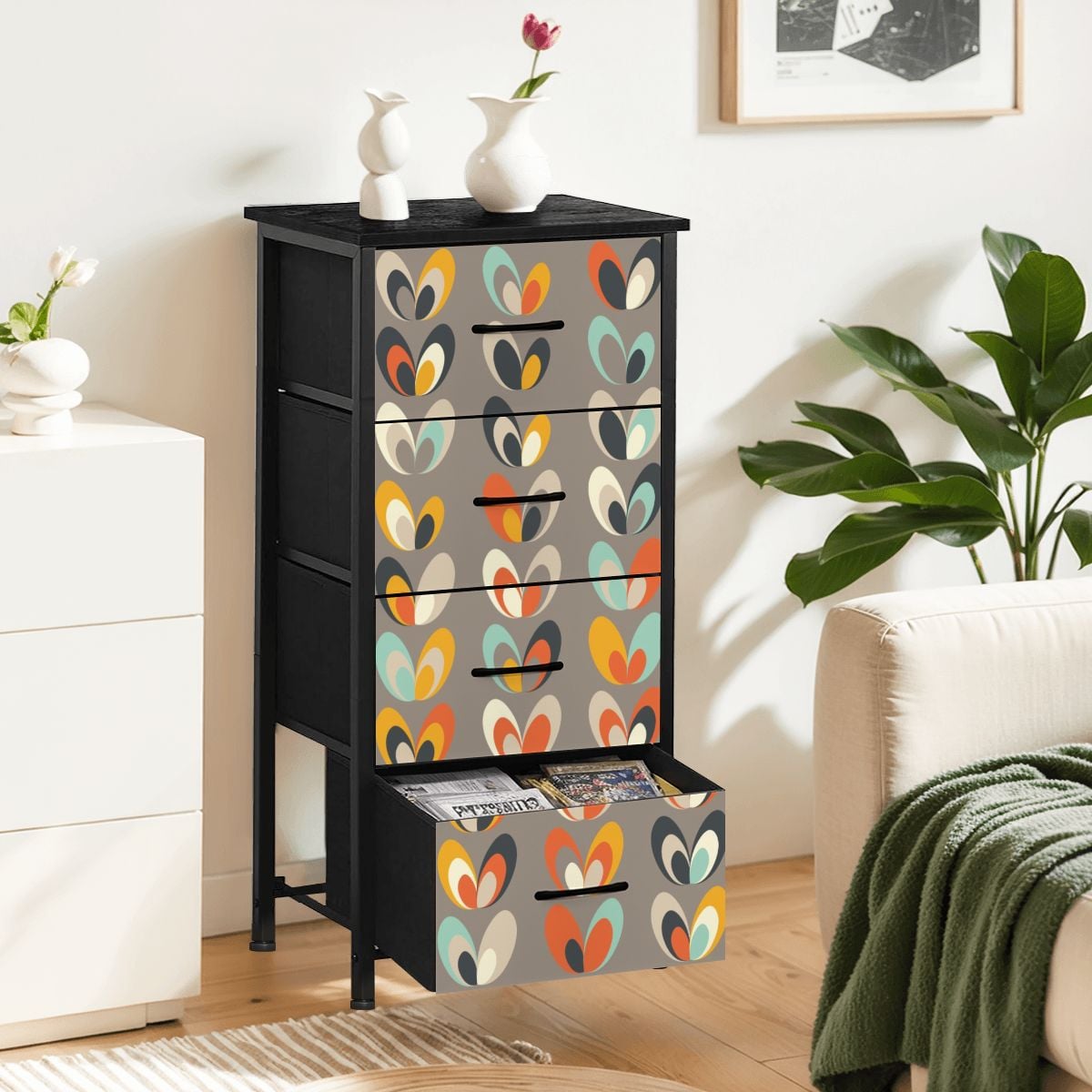 Mid Mod Scandinavian Floral Modern Danish 4-Drawer Dresser - Mid Century Modern Gal