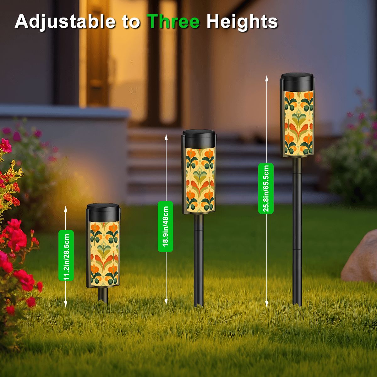 Mid Century Modern Scandinavian Floral Green, Orange Blue Retro Mod Outdoor Solar Lights - Mid Century Modern Gal