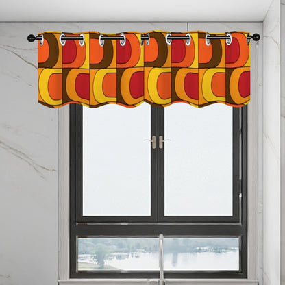 Retro Kitschy Mod Orange Yellow Brown Red 70s Designed Valance Curtains - Mid Century Modern Gal