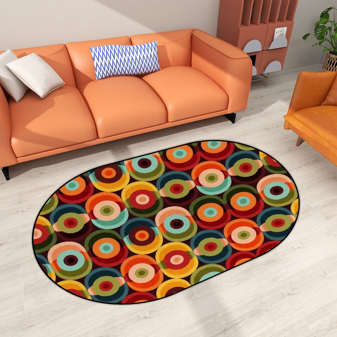 Mid Century Modern Space Orbs, Groovy 70s Oval Rug