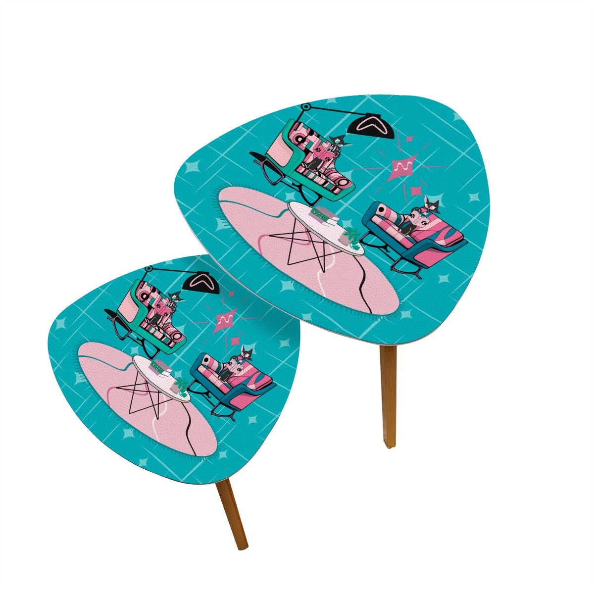 Atomic Cat, Kitschy Mid Mod Livingroom Retro Nesting Table-Book Talk - Mid Century Modern Gal
