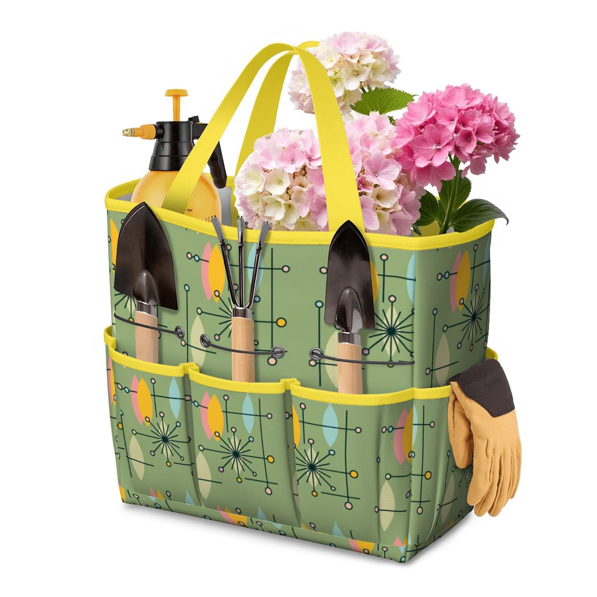 Mid Century Modern Green Yellow Atomic 50s Garden Tool Bag - Mid Century Modern Gal