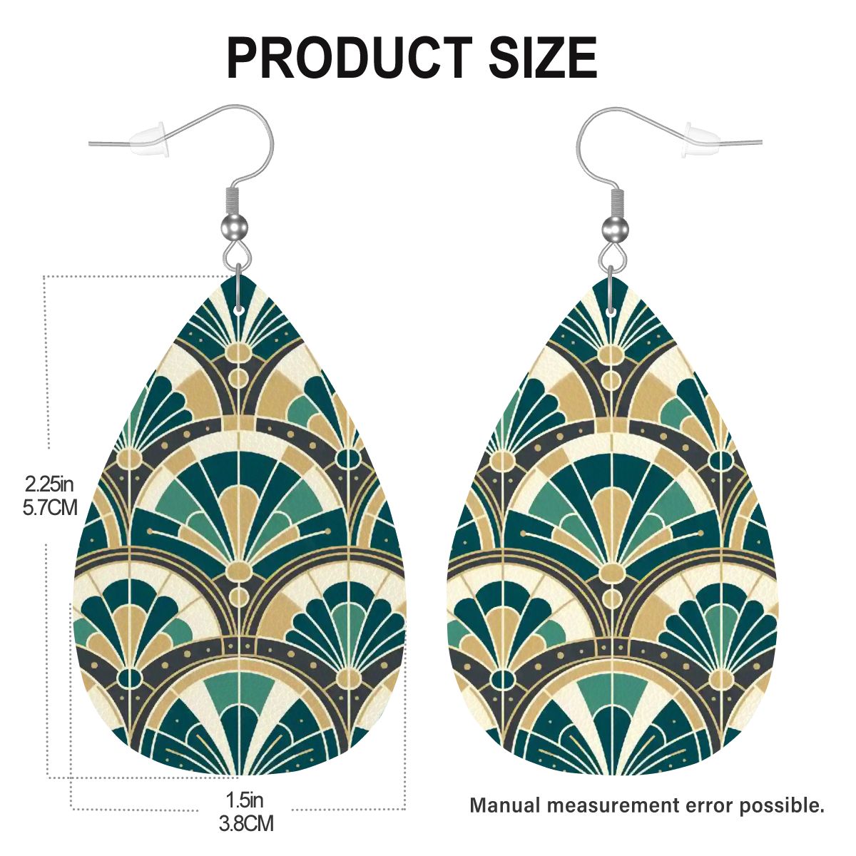 Art Deco Peacock Inspired Vegan Leather Teardrop Earrings - Mid Century Modern Gal