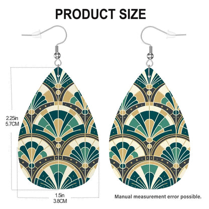 Art Deco Peacock Inspired Vegan Leather Teardrop Earrings - Mid Century Modern Gal