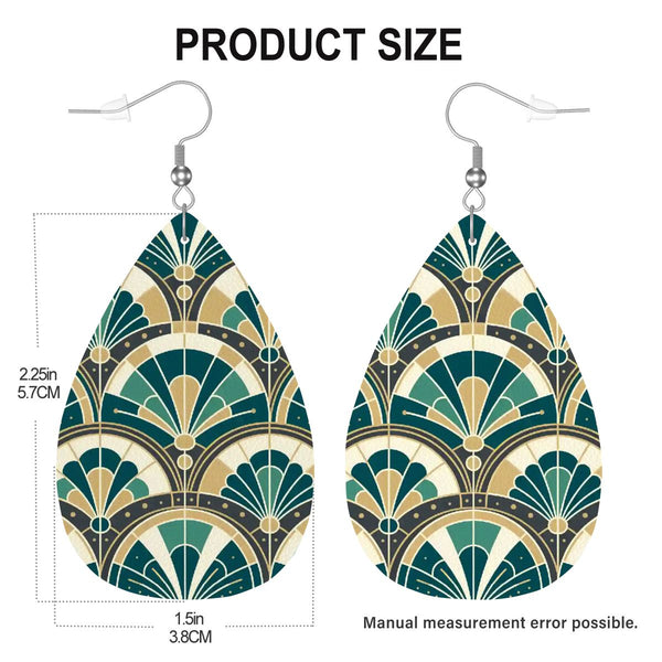 Art Deco Peacock Inspired Vegan Leather Teardrop Earrings