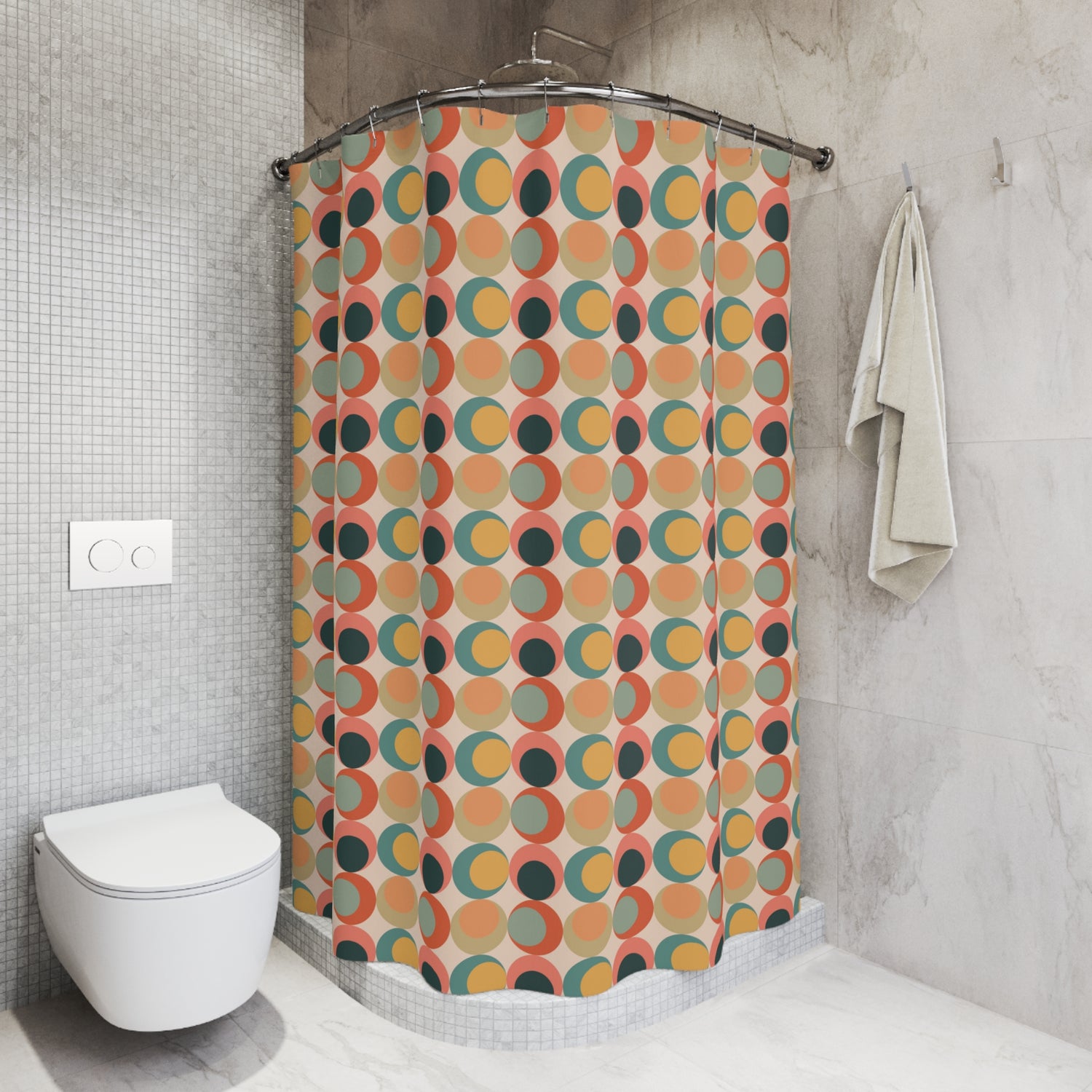 70s Designed Groovy Orb, 60s 70s Bathroom Colorful Funky Fun Shower Curtain