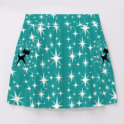 Retro Kitsch Atomic Cat, Aqua Blue Starburst Mod Women&