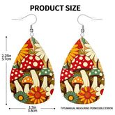 Retro 70s Merry Mushroom Groovy Vegan Leather Teardrop Earrings - Mid Century Modern Gal