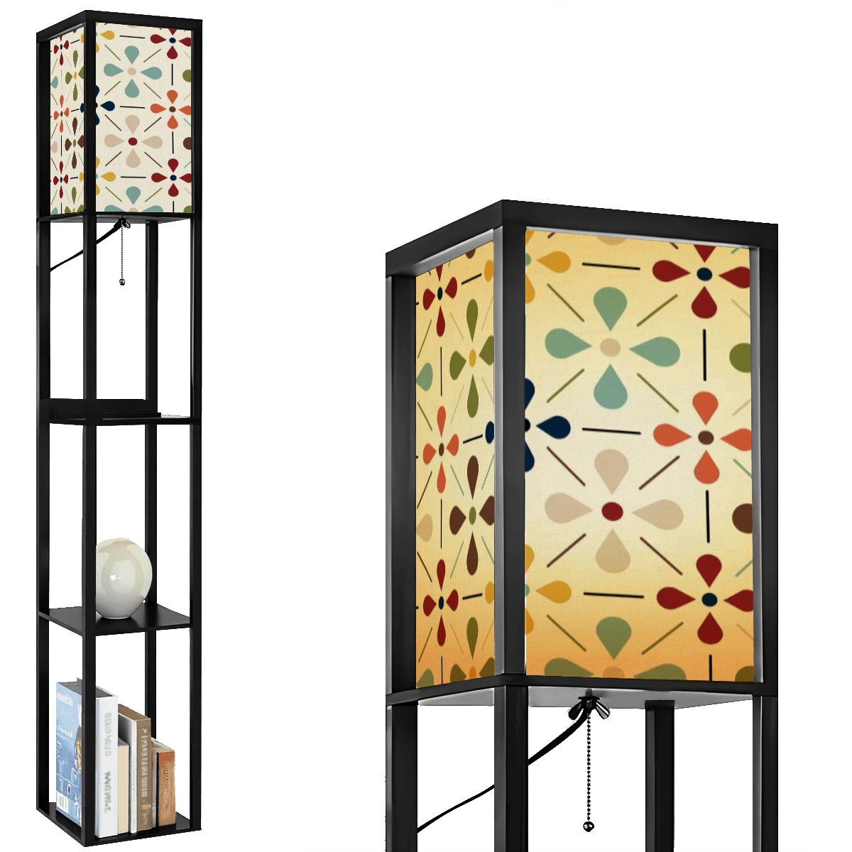 Scandinavian Floral Mid Mod Retro Floor Lamp with Shelves - Mid Century Modern Gal