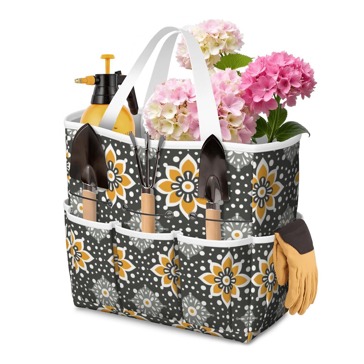 Floral Bohemian Retro Gray Yellow Modern Garden Tool Bag - Mid Century Modern Gal