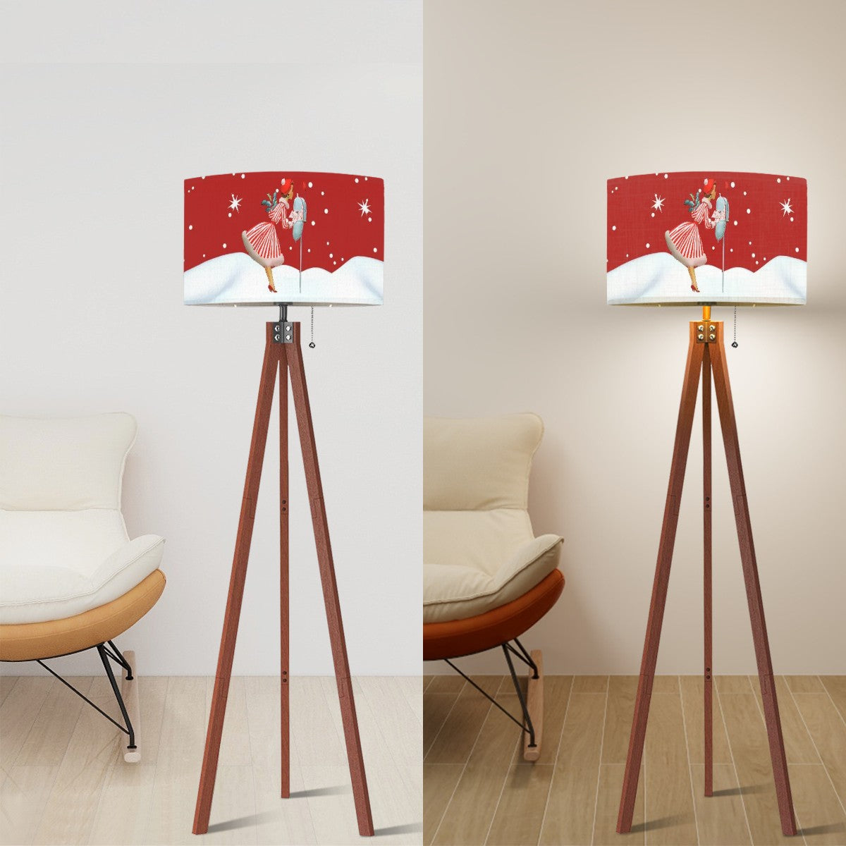 Christmas Lampshade, Kitschy Vintage Retro Red 50s Gal Tripod Floor Lamp Shade ONLY