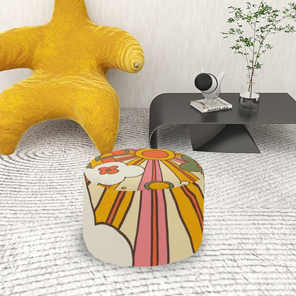 70s Retro Ray Of Sunshine Groovy Mod Round Pouf Ottoman