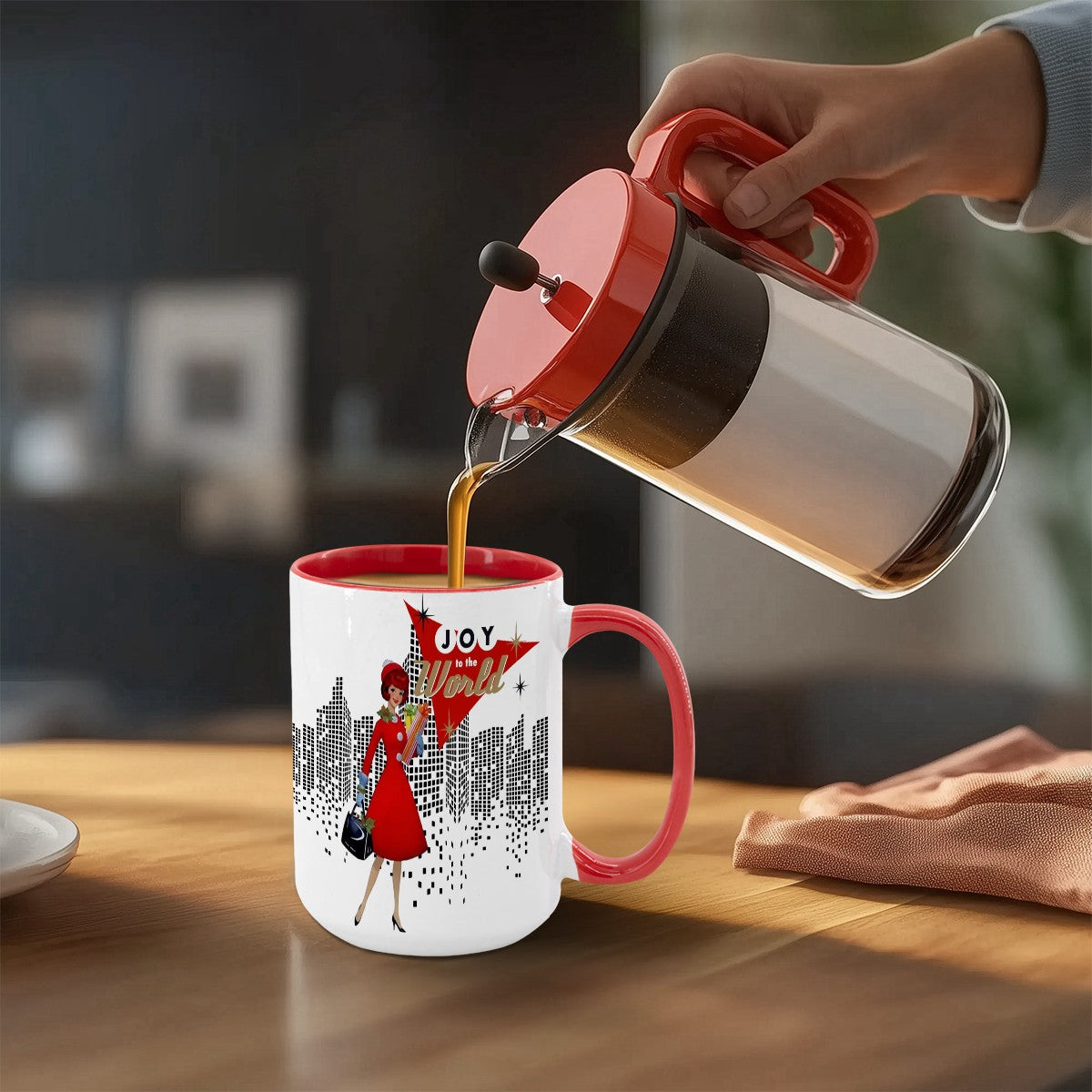 Mid Century Modern Christmas Joy To The World Mod Gal Cityscape Holiday Mug - Mid Century Modern Gal
