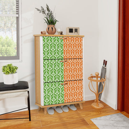 Art Deco Modern Shoe Storage Cabinet | Green Grass And Tangerine Orange Stylish &amp; Functional Entryway Organizer - Mid Century Modern Gal