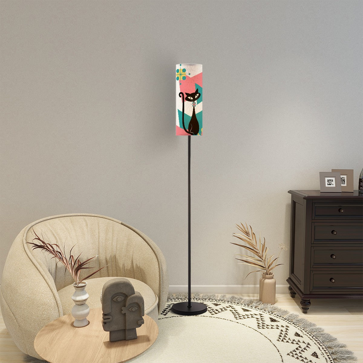 Atomic Kitschy Cat, Mid Century Modern Pink Teal Retro Floor Lamp