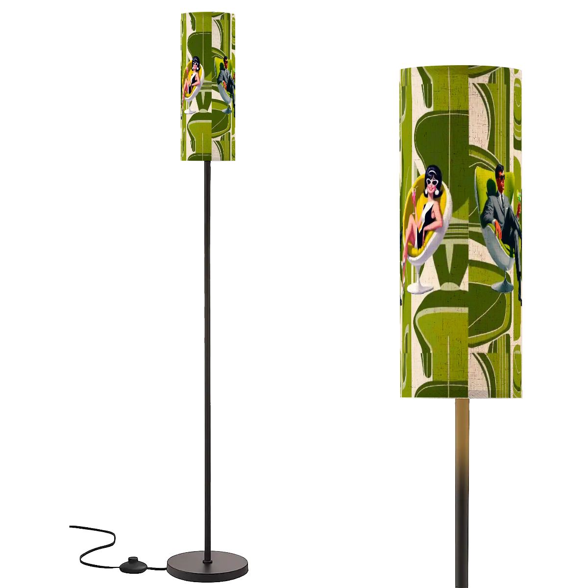 Mid Century Modern Mod 60s Couple Green Kitschy Wrap Around Design, MCM Floor Lamp - Mid Century Modern Gal