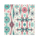 Mid Century Modern Table Dinner Napkins In Atomic Pink, Aqua Starbursts MCM Mod Table Linens Accessories 4-piece set / White / 19" × 19"