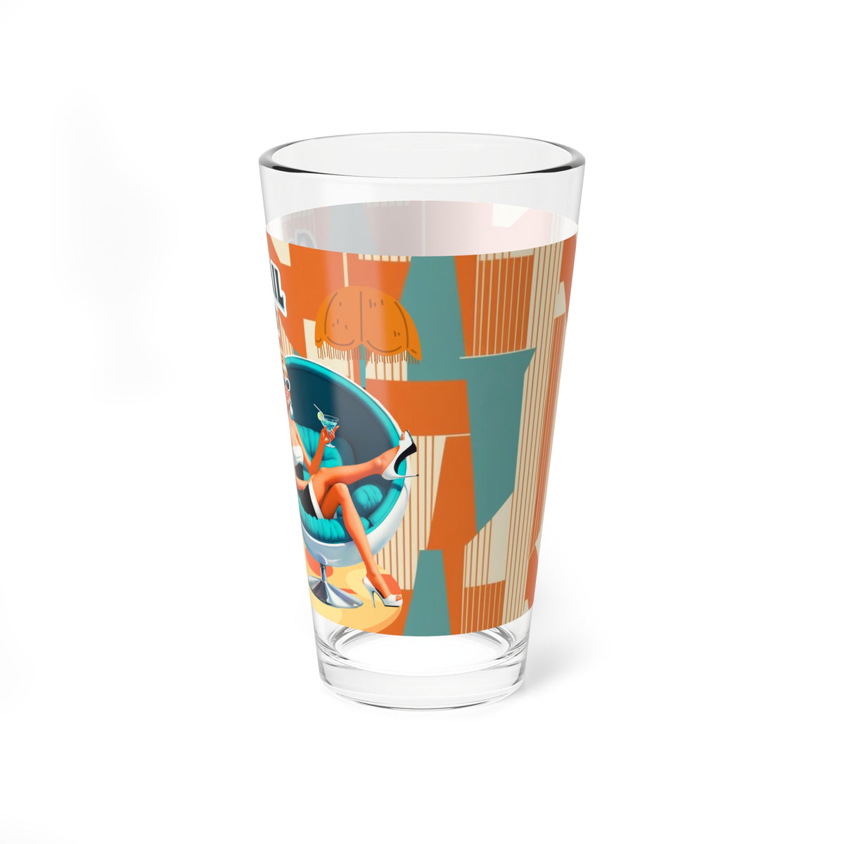 Mid Century Modern Barware Glass, Mod 60s Retro Cocktail Hour Mixing Glass - 16oz Drinkware - Mid Century Modern Gal
