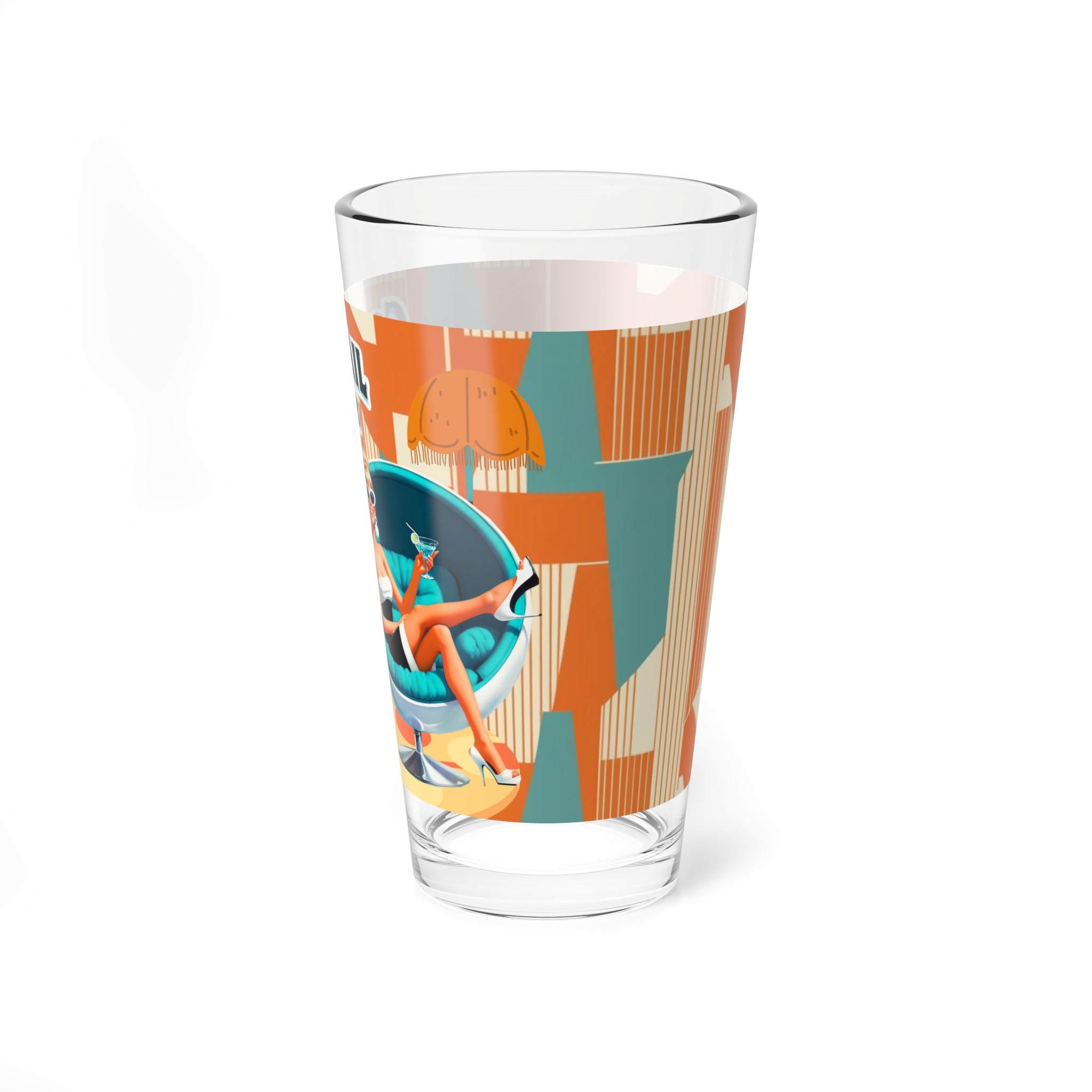 Mid Century Modern Barware Glass, Mod 60s Retro Cocktail Hour Mixing Glass - 16oz Drinkware - Mid Century Modern Gal