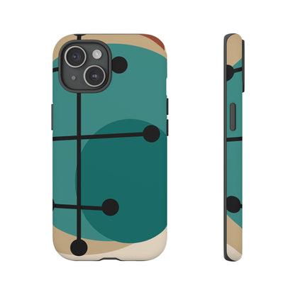 Mid Century Mod, Geometric, Retro Beige Teal Blue, Smart Phones Tough Phone Cases