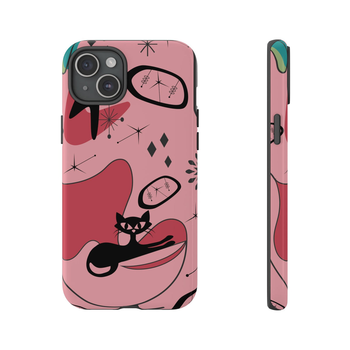 Atomic Cat, Pink Mid Century Modern, Egg Chair, Space Cat Tough Phone Case