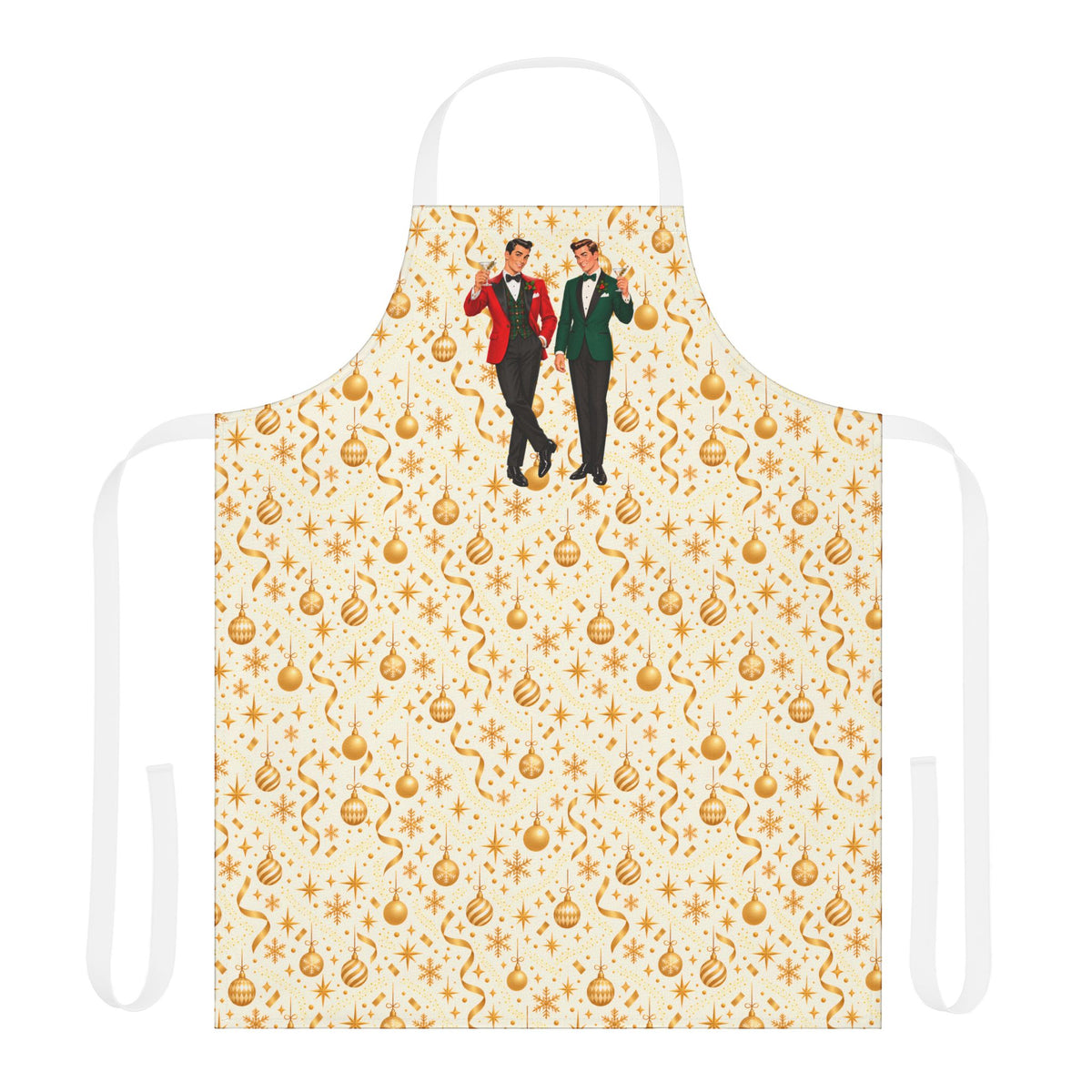Mid Century Modern Christmas Martini Dapper Gay Male Couple Apron