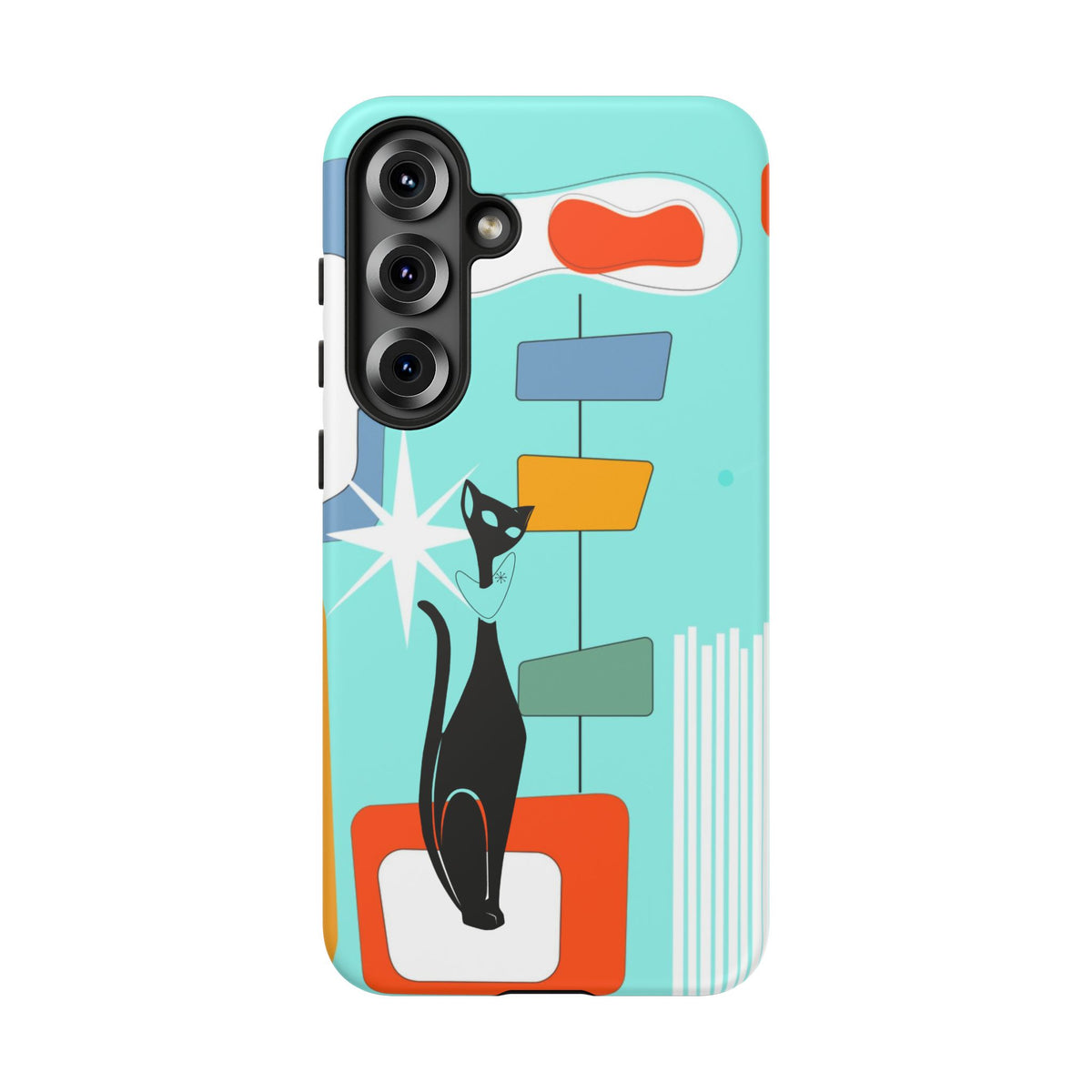 Atomic Cat, Mid Mod Aqua Blue, Geometric, Samsung, Google Pixel, Apple iPhone Tough Cases