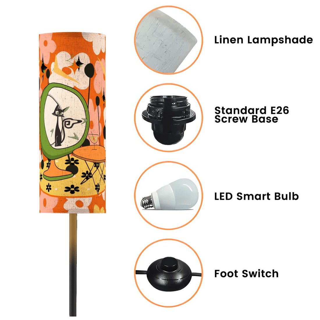 Atomic Cat Mid Mod Floor Lamp, Retro Floral Vibes, Groovy Cat Egg Chair And Martini Time - Mid Century Modern Gal