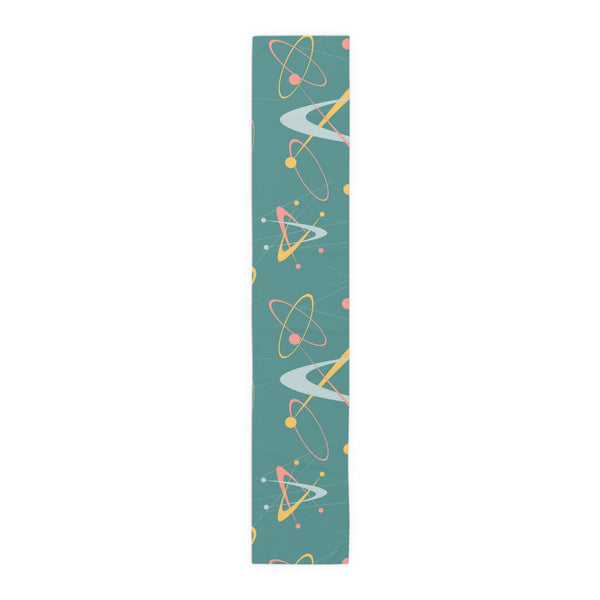 1950s Atomic Table Runner, Teal, Pink, Yellow Boomerang Abstract Retro Kitchen