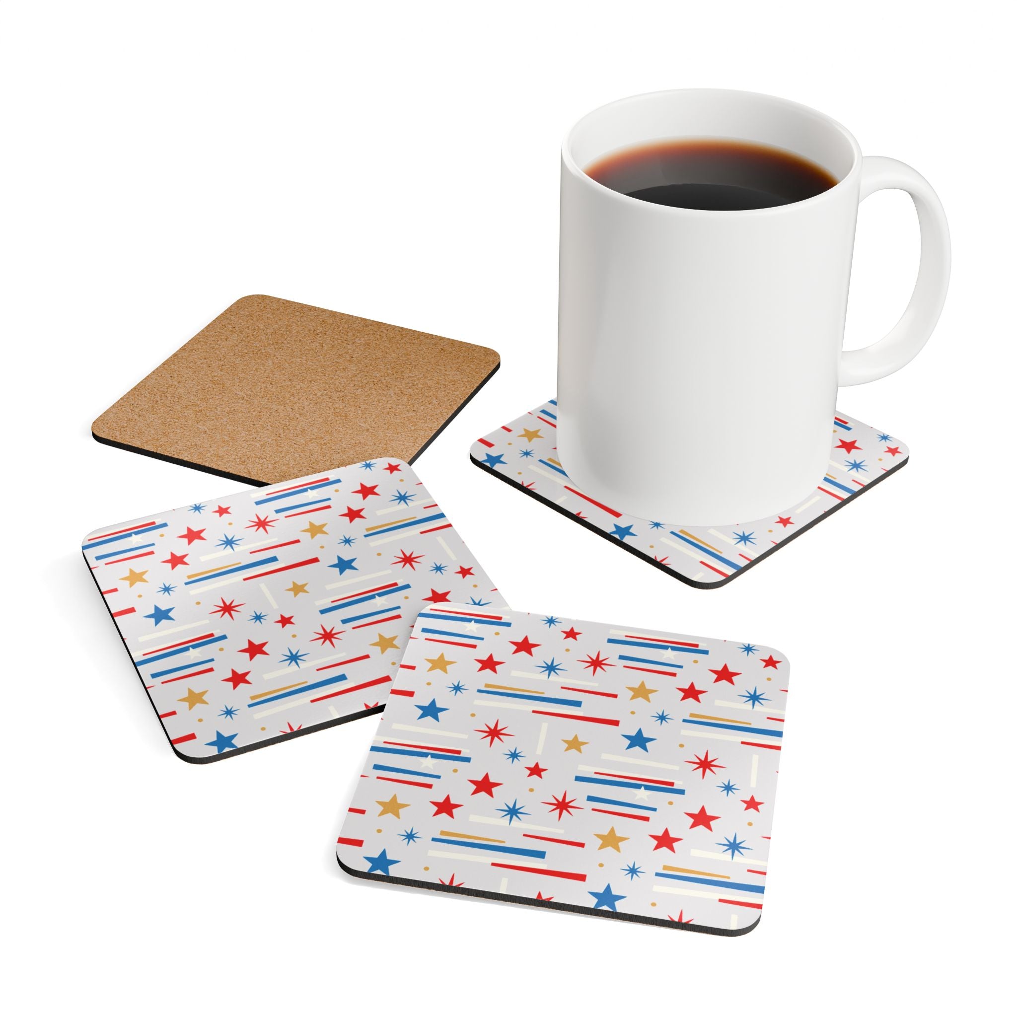 Mid Century Modern 4th of July Stars Corkwood Coaster Set - Mid Century Modern Gal